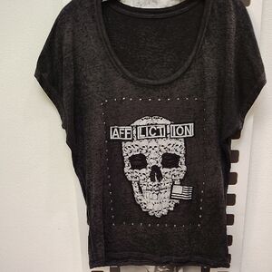 Affliction Charcoal Skull Graphic Women's Tee